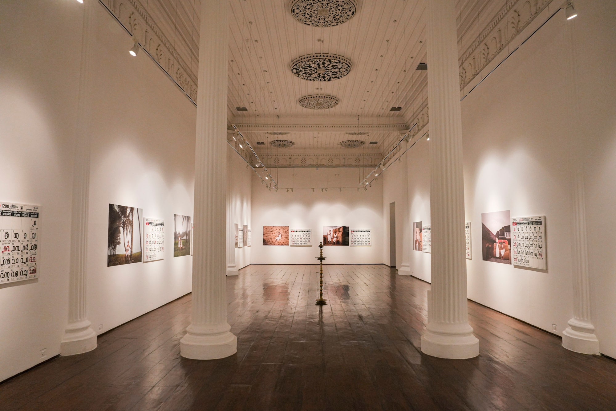 The Golden Yarn of Time installed — Durbar Hall Art Gallery, Kochi
